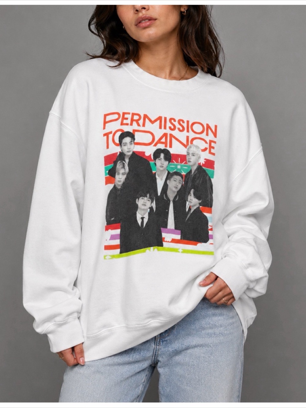BTS • Official White “Permission to Dance” Graphic Crewneck Sweatshirt, L